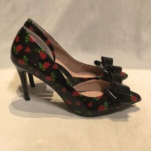 Betsey Johnson Black Heels with Red Floral Design